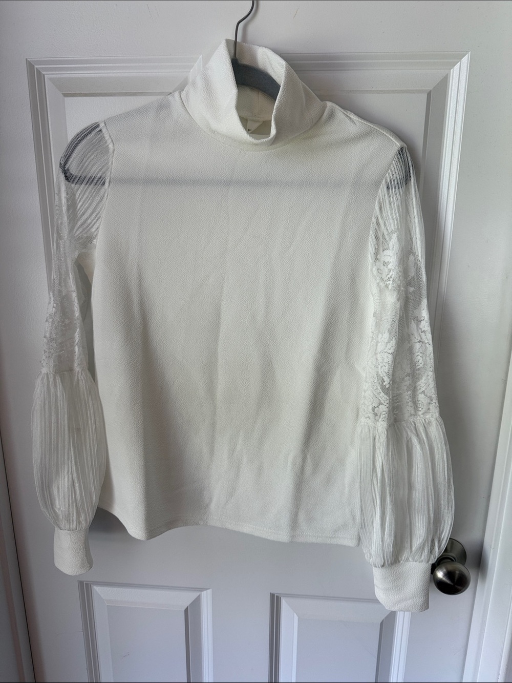 Elegant White Long-Sleeve Mock Neck Top